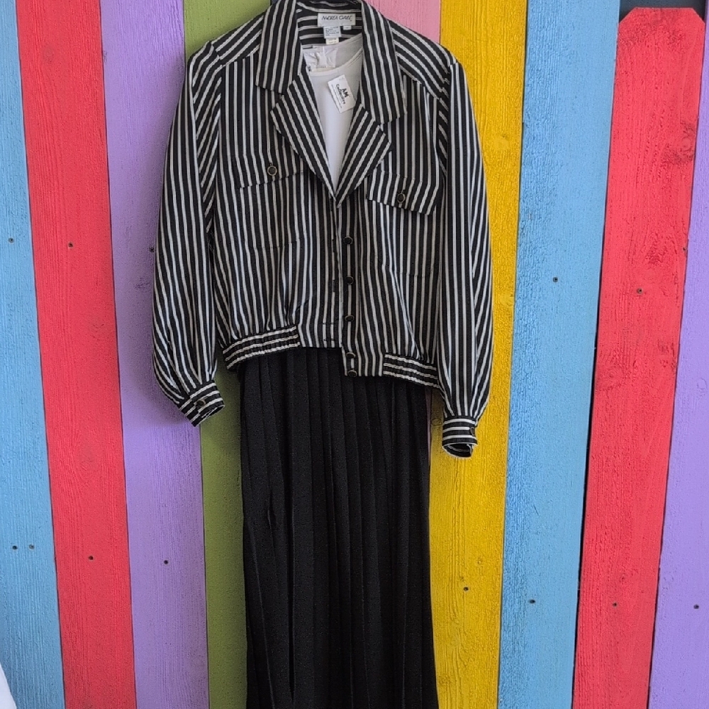 Vintage Black and White Striped Dress With Jacket